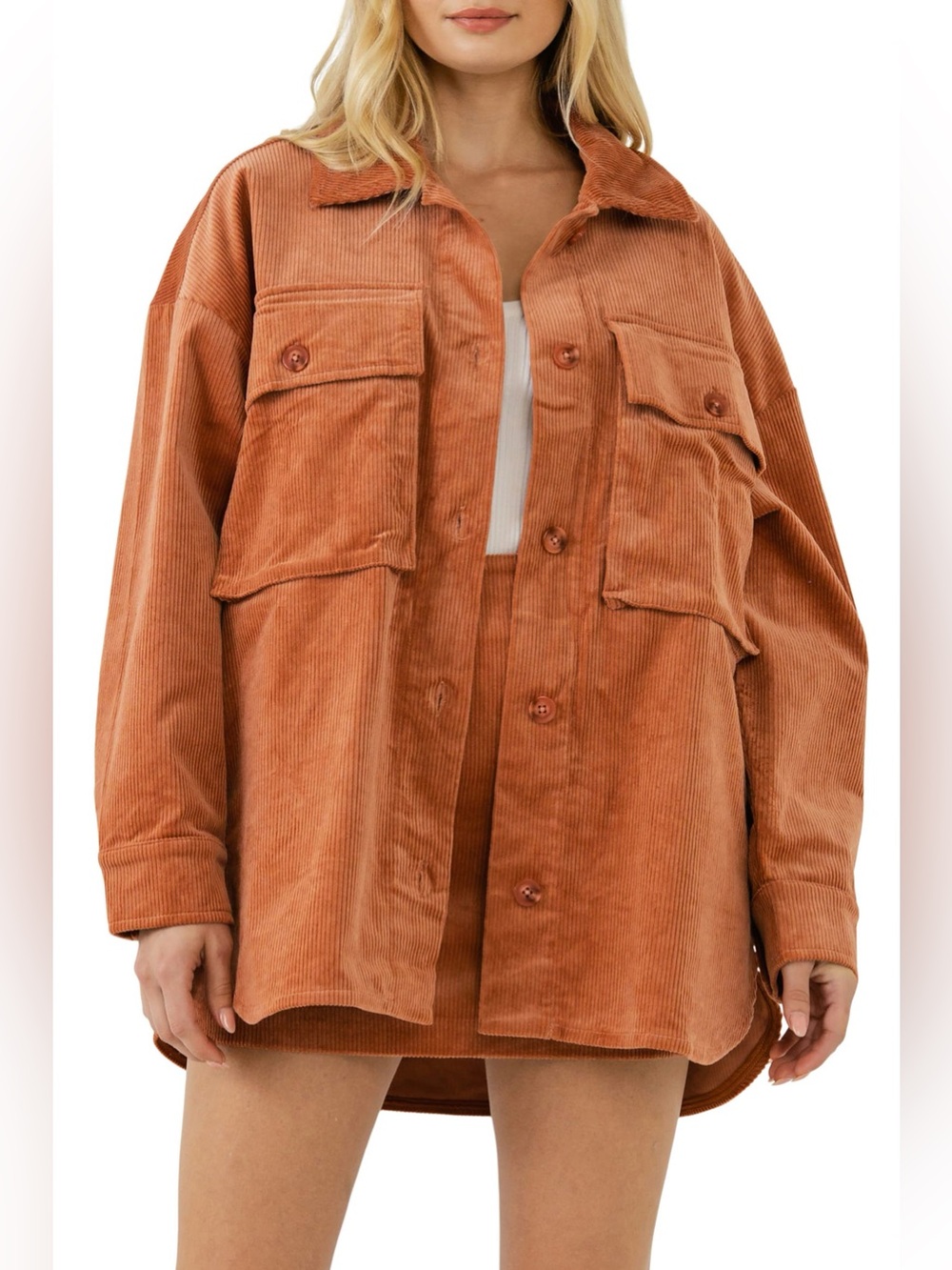 Corduroy Oversized Shacket in Rust - Women Jackets & Coats
